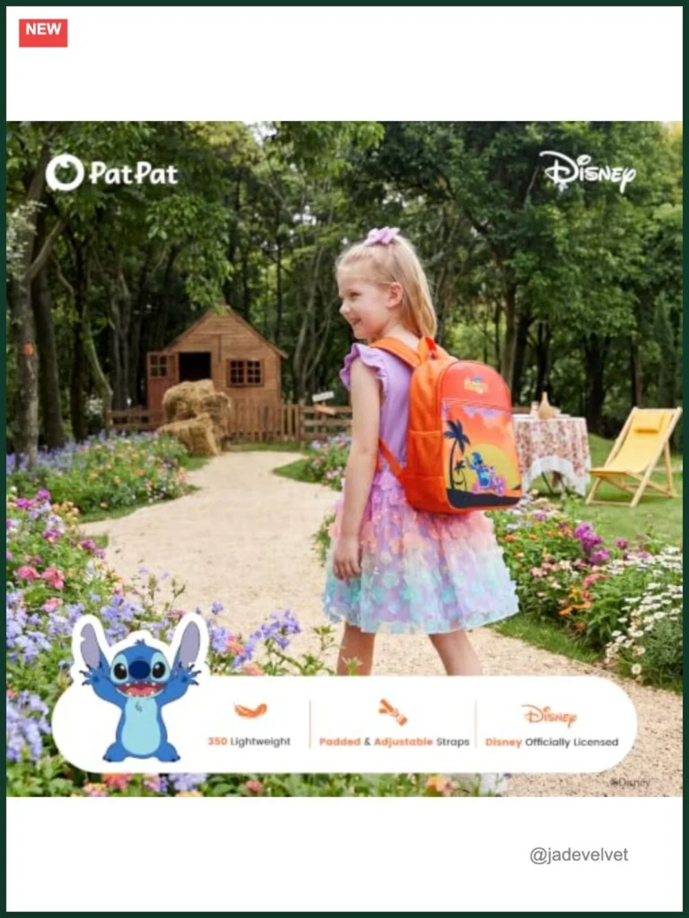 Disney Stitch Backpack Water-Resistant Ergonomic Padded Straps Kids School Bag